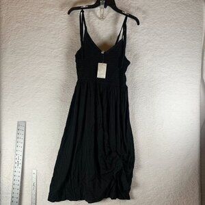 Miken Midi Dress Cover-Up Women's Large Black Rayon Twist Hem Smocked S9497